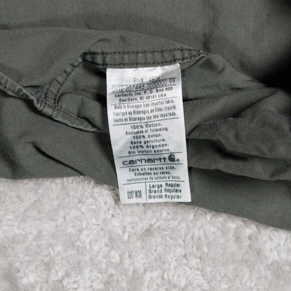 Carhartt Olive Green Cotton Long Sleeve Button Down Work Shirt Mens Size L - Picture 10 of 11